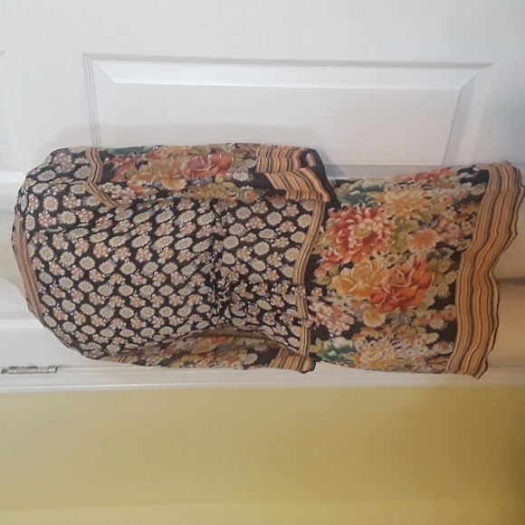 Angie boho gorgeous floral semi-sheer stripe tunic top tie back bell sleeve sz S - Picture 3 of 17